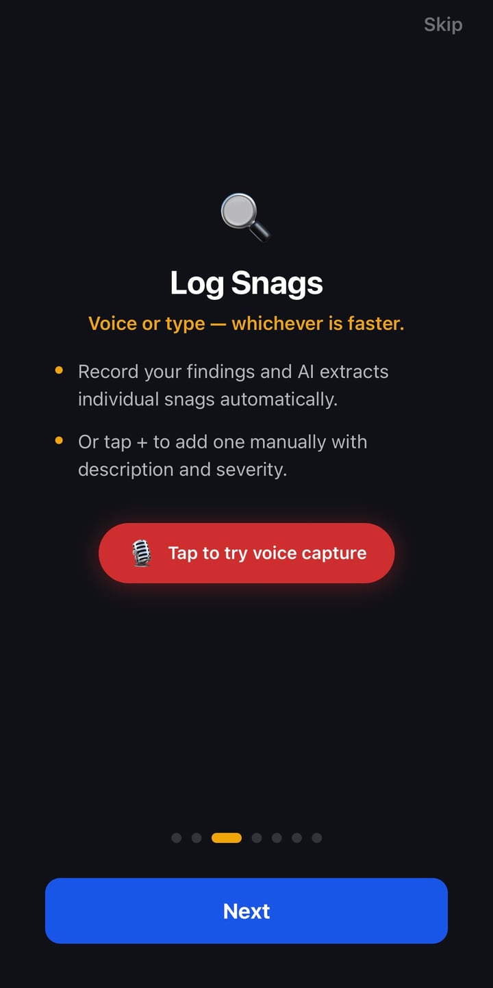 SnagHQ app screen