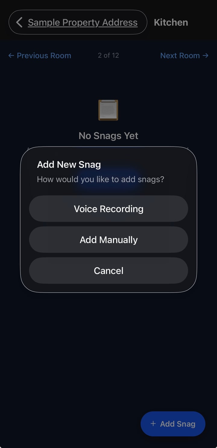 SnagHQ app screen