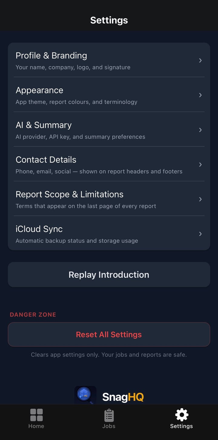 SnagHQ app screen